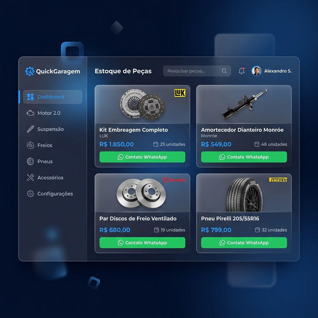 Preview da plataforma QuickGaragem